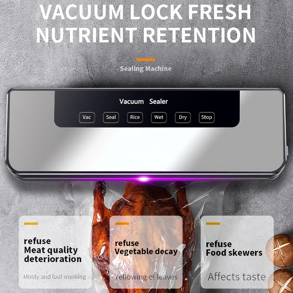 Vacuum Sealer Machine 65KPA – 6-in-1 Automatic Food Sealer with 50 Bags, Dry Moist Modes, Sous Vide Compatible, Food Preservation System for Home Kitchen, Easy Clean