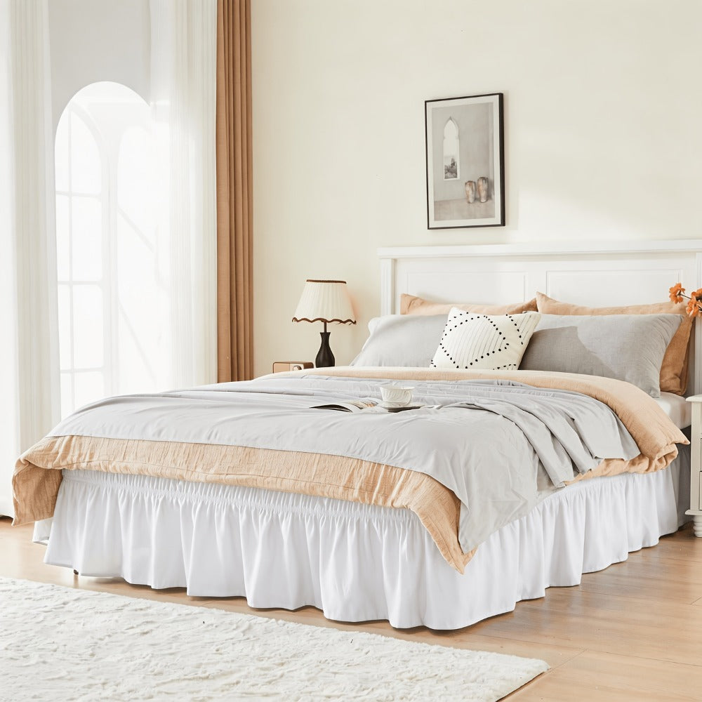 Ruffled Bed Skirt with Adjustable Elastic - Twin Full Queen King, 15-Inch Drop, Machine Washable, 30 Colors