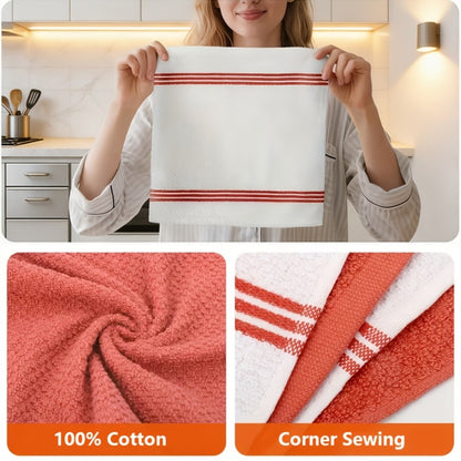 Cotton Kitchen Dish Towel Set 12pcs | 6 Hand Towels 15"x25" & 6 Wash Towels 12"x12" | Striped Weave Absorbent Durable Towels for Cooking Cleaning Drying