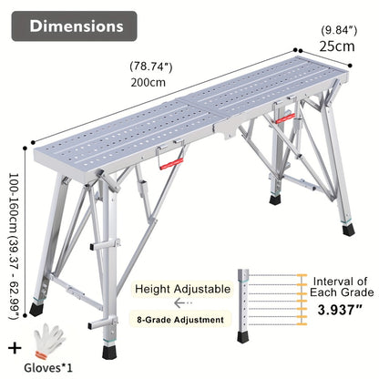 Adjustable Folding Scaffolding Work Platform 800 lbs, Portable Drywall Bench Step Ladder with Anti-Slip Feet & Safety Lock, Height 31.5"-49.2", for Painting, Cleaning, Car Washing & Decorating