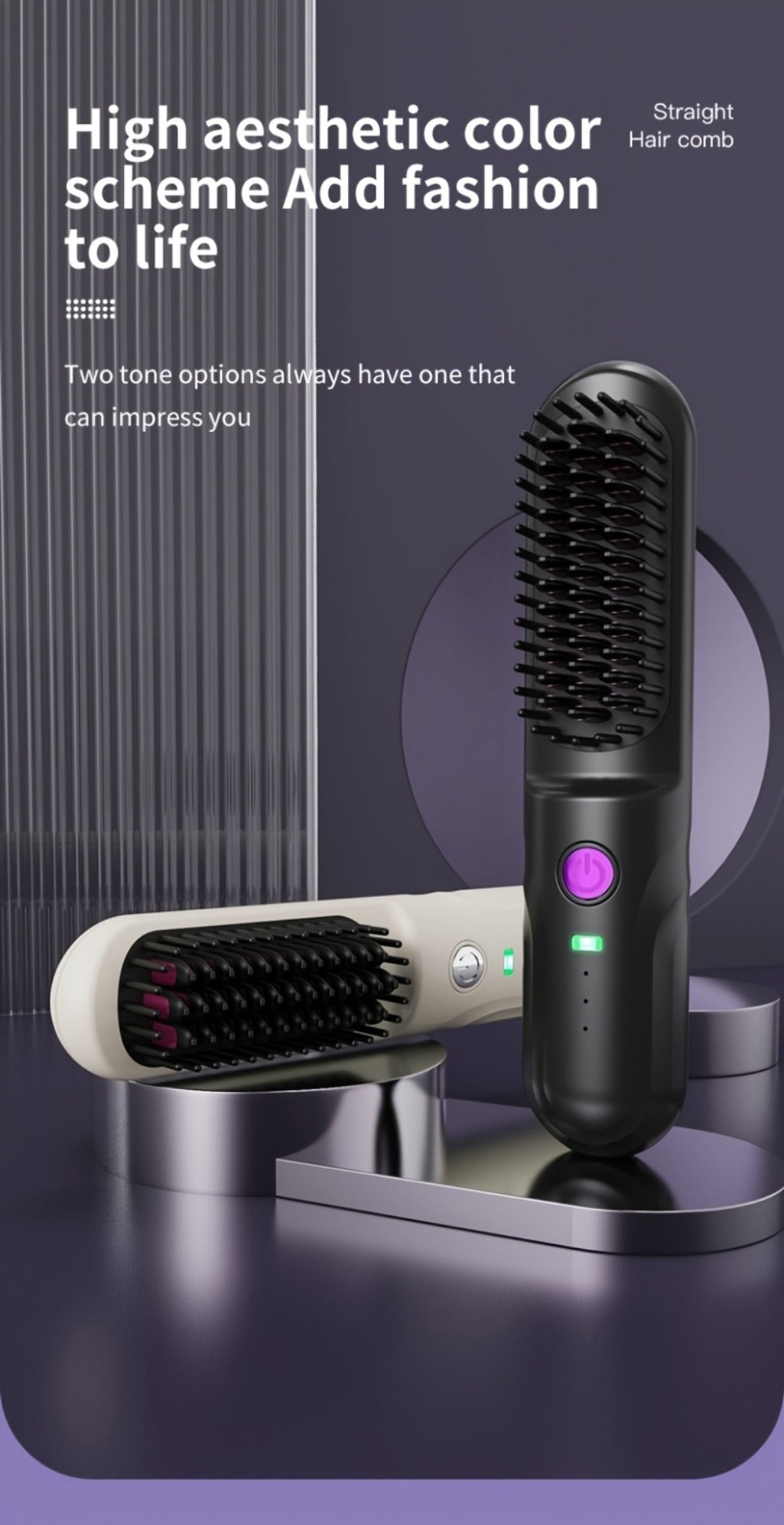 Wireless Hair Straightener Comb - Portable Cordless Straightening Brush with 3-Min Fast Heat, 3 Temp Settings 170-190°C, Negative Ion Technology, 3D Comb Design, Lightweight Travel Hair Straightener