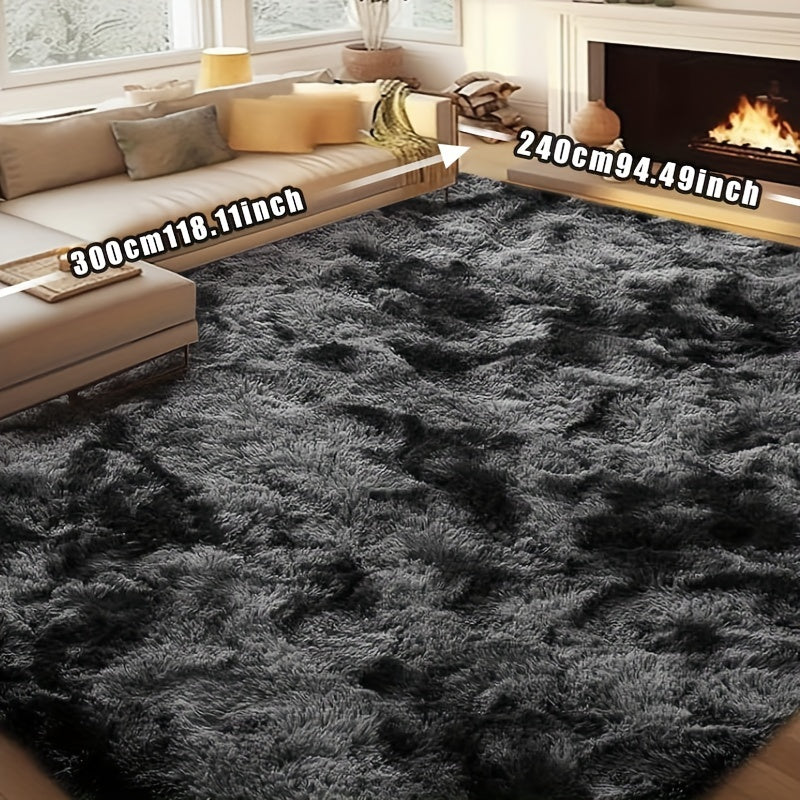 Fluffy Rug Plush Soft Indoor Carpet Non-Slip for Living Room Bedroom Hallway Runner Nursery Kids Play Area — Tie Dye & Solid Colors Multiple Sizes