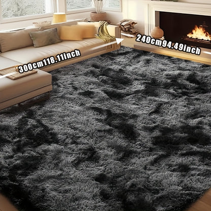 Fluffy Rug Plush Soft Indoor Carpet Non-Slip for Living Room Bedroom Hallway Runner Nursery Kids Play Area — Tie Dye & Solid Colors Multiple Sizes
