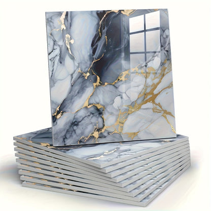 Peel and Stick Wall Tile Stickers Marble Pattern Self-Adhesive Waterproof Glossy Wallpaper 50/100Pcs for Kitchen Bathroom Living Room Home Decor