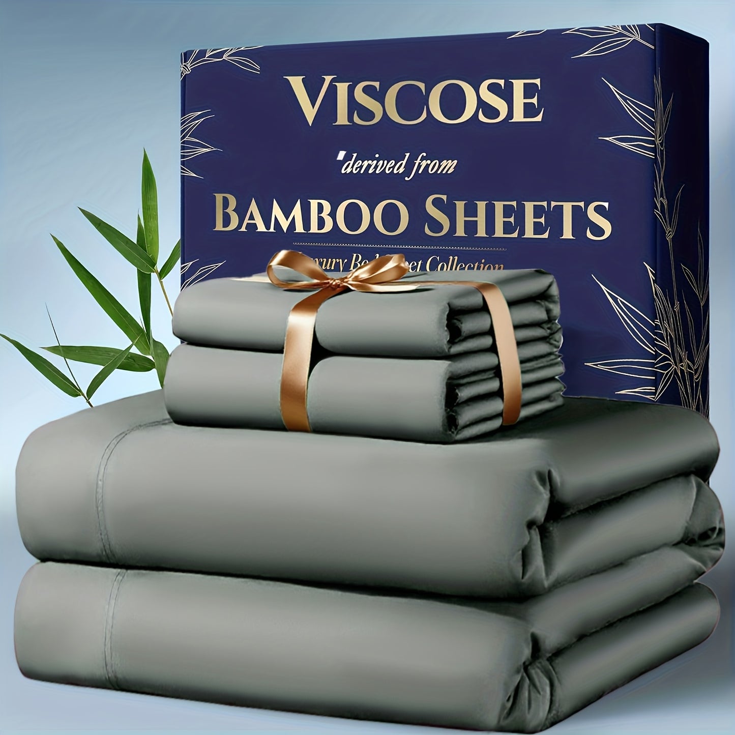 Bamboo Cooling Bedding Set 4pcs - Deep Pocket Fitted Sheet, Flat Sheet & Pillowcases for Hot Sleepers, Breathable Soft Viscose Sheets Twin Full Queen King
