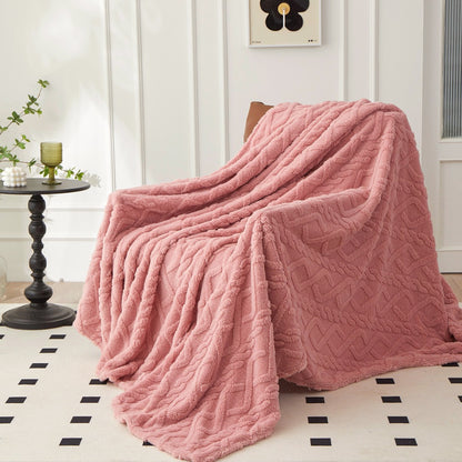3D Plush Dense Weave Fleece Blanket – Ultra-Soft Warm Throw for Bed, Couch, Travel & Outdoor, Air-Conditioning Friendly, 3 Colors, 2 Sizes