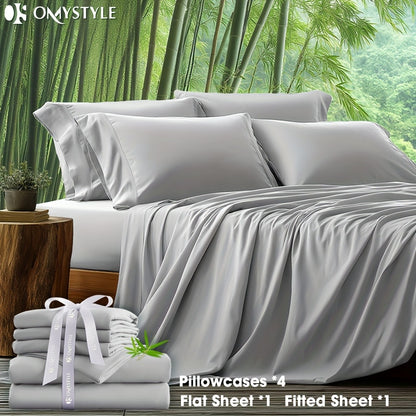 Bamboo Blend Bed Sheet Set 6pcs – Flat Sheet, Fitted Sheet & 4 Pillowcases, Ultra Soft Lyocell Viscose Breathable Bedding for Hot Sleepers, Deep Pocket Twin Full Queen King, 11 Colors