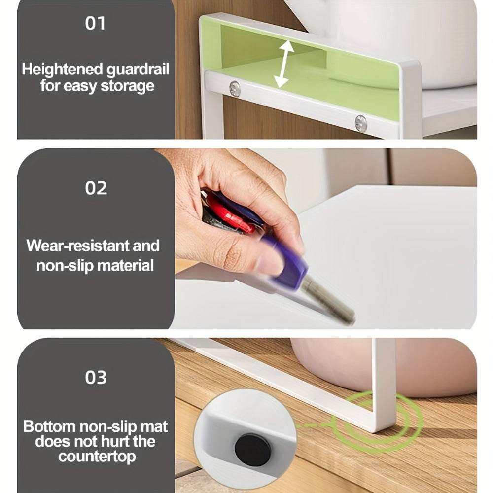 Expandable Cabinet Shelf Organizer Riser – Height Adjustable Retractable Rack with Suction Cup Base for Kitchen Pantry Cupboard Under Sink Countertop, Heavy Duty Metal Space Saver, Stackable Storage