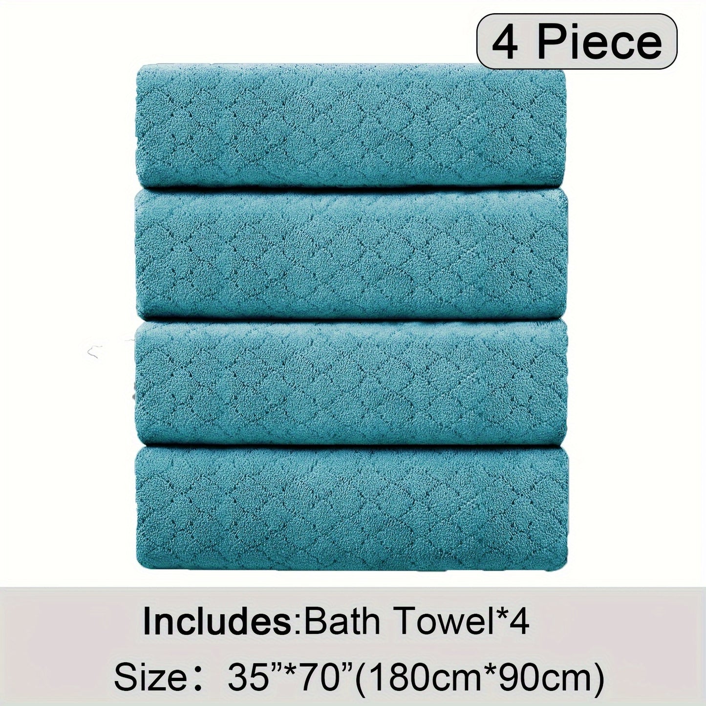 Oversized Bath Towel Set 4 Piece Diamond Pattern Microfiber - Ultra Soft Highly Absorbent Quick Dry | 10 Colors | Blue Green Black Gray Navy Orchid Brown Purple White Turquoise | Bathroom Hotel Gym Gift