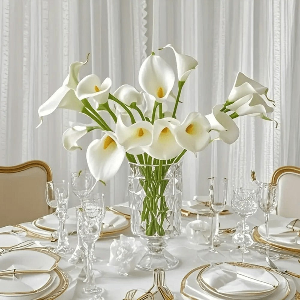 Eternal Lotus Flower Bouquet 20pcs – Horseshoe Lotus Artificial Flowers for Wedding Decoration, Home Floral Arrangements, Outdoor & Festival Decor – White, Black, Red & Orange (No Vase)