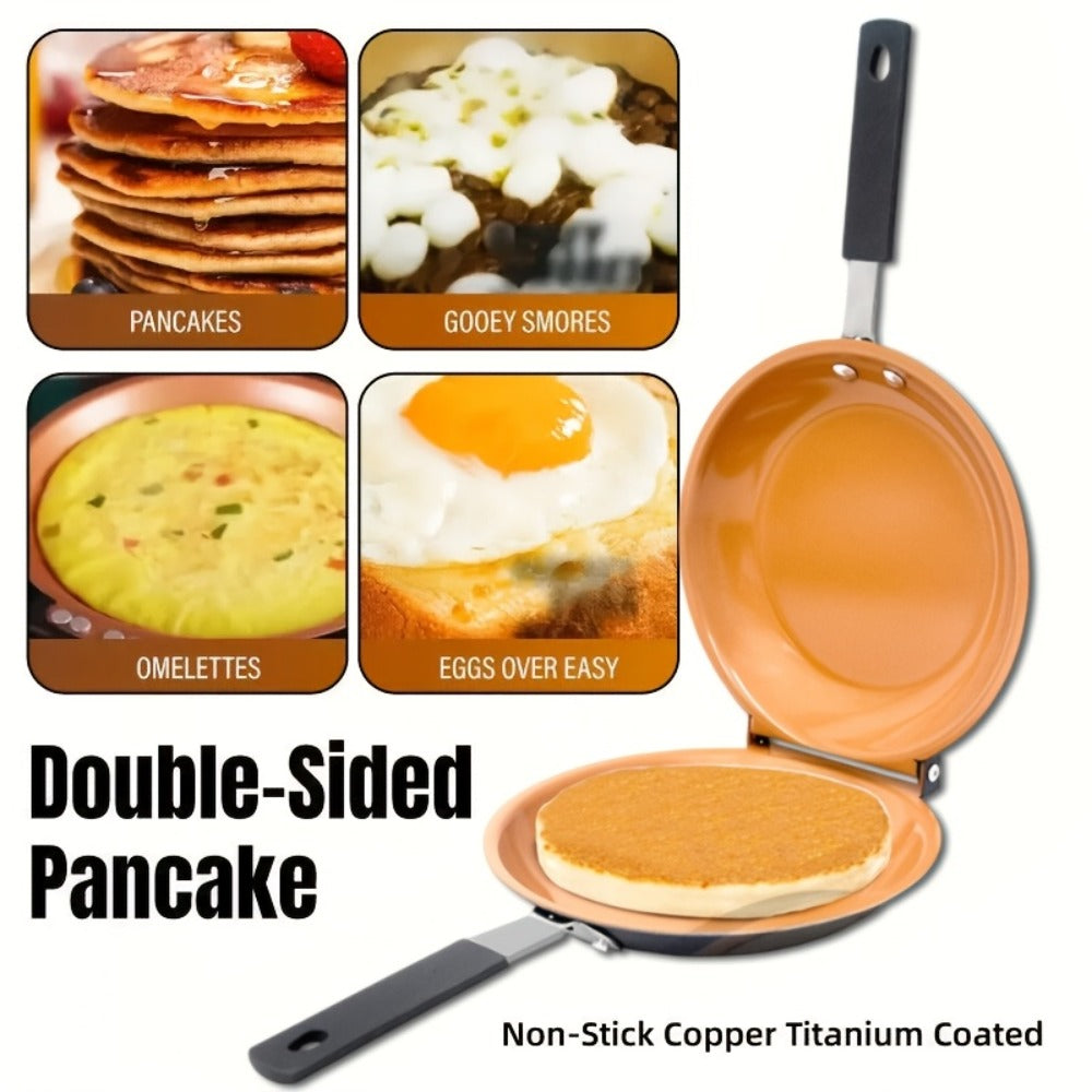 Double-Sided Non-Stick Omelette Pan – Reversible Flip Skillet for Fluffy Pancakes, Omelets & Italian Omelettes | Dishwasher Safe, Indoor & Outdoor Cooking, Camping Kitchen Essentials