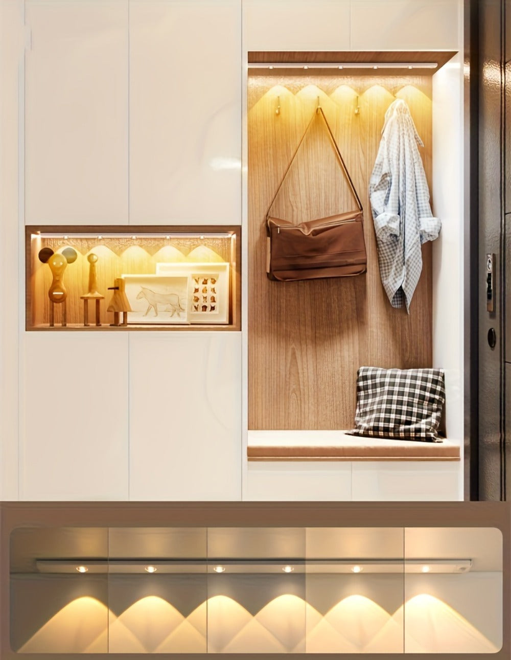 LED Sensor Strip Light USB Rechargeable – 3-Color Dimmable Motion Sensing Wireless Night Light for Kitchen, Wardrobe, Cabinet, Shoe Cabinet & Bedroom (20cm / 30cm / 40cm / 50cm)