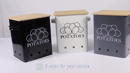 Kitchen Storage Canister Potato Onion Storage Bin Aerating Ventilation Holes Wooden Lid Multipurpose Kitchen Organizer for Onion Potato Fruit Vegetable Black White Grey Green