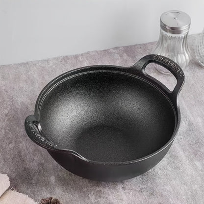 Cast Iron Wok Skillet Non-Stick Deep Stir Fry Pan with Dual Handles - Heavy Duty Uncoated Traditional Cooking Pot Multi-Size 9.84 10.62 11.81 12.59 Inch for Home Outdoor Grilling Baking