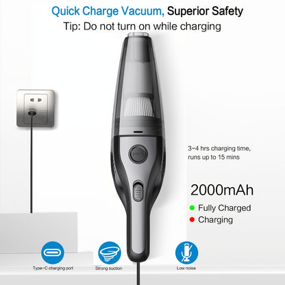 Cordless Handheld Vacuum Cleaner 5KPa 40dB Quiet Lightweight Rechargeable with Crevice Tool for Home Kitchen Car Office Pet Hair