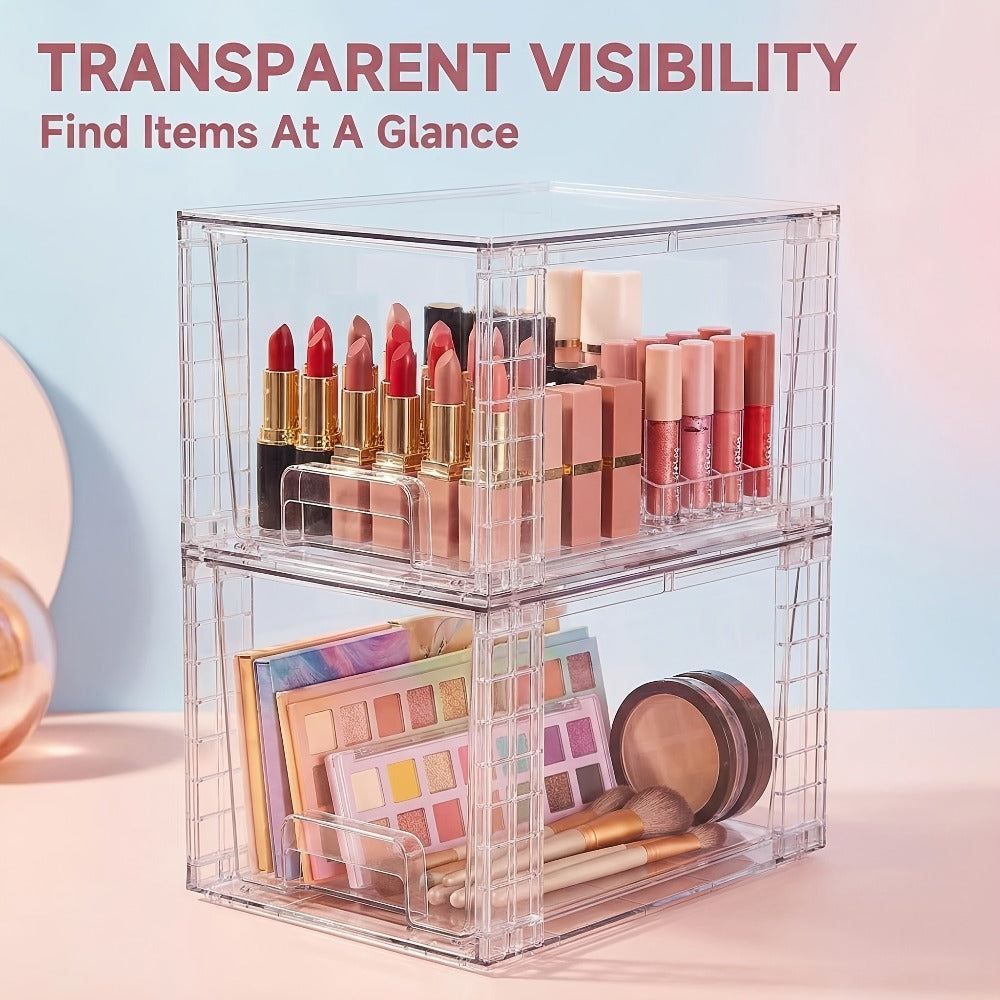 Stackable Storage Drawers Acrylic Drawer Organizer Cabinet | 4/6/8 Packs Plastic Bins for Bathroom Undersink Kitchen Pantry Makeup Organization Easy Assembly Modular Drawer Units