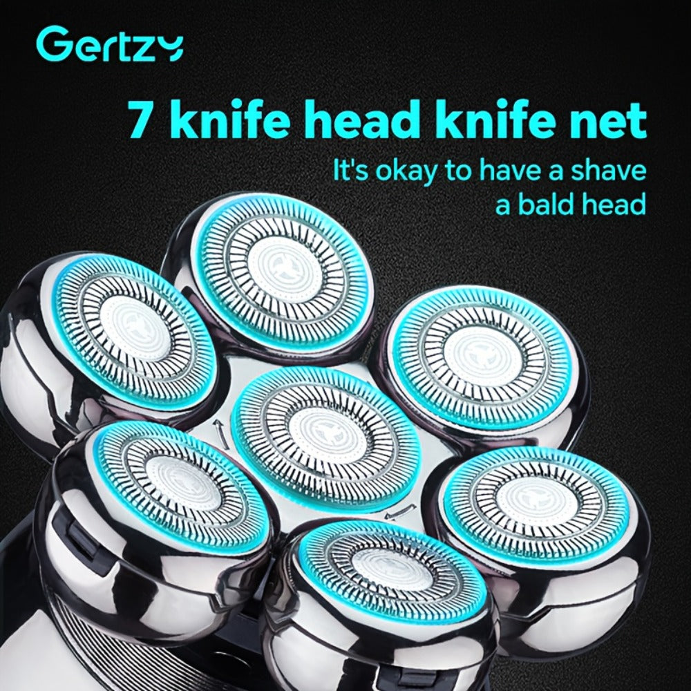 Electric Head Shaver for Bald Men 5-in-1 Grooming Kit with Rotary Blades, Hair Clipper, Nose Trimmer, Cleaning Brush & Scalp Massager – Cordless Rechargeable Skull Shaver, Silver & Gold