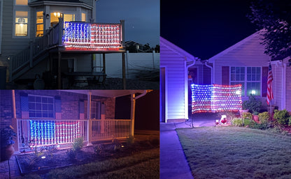 American Flag LED Net Light 420 LEDs – Patriotic String Lights for 4th of July, Memorial Day, Independence Day, Christmas & New Year, Indoor Outdoor Garden Yard Decor, Plug-In 6.6x3.3ft
