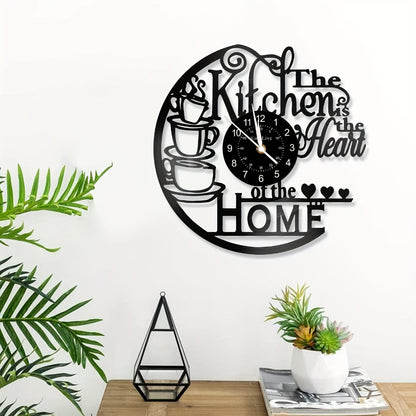 Coffee Vinyl Record Wall Clock Silent, Decorative Coffee Cup Design Clock for Kitchen Living Room Bedroom, Unique Home Decor Gift for Coffee Lovers Christmas Birthday