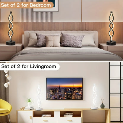 Spiral LED Table Lamp – Modern Minimalist Wave Dimmable Desk Lamp, 3 Color Temperatures, USB Charging, Metallic Base, Creative Curved Night Light for Bedroom Living Room Office Study (1pc / 2pc / Wooden)
