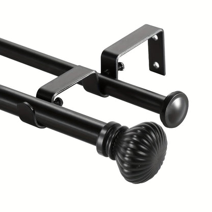 Double Curtain Rod Set Adjustable with Fluted Ball Finials Double Brackets 4 Colors 2 Sizes Window Curtain Hardware