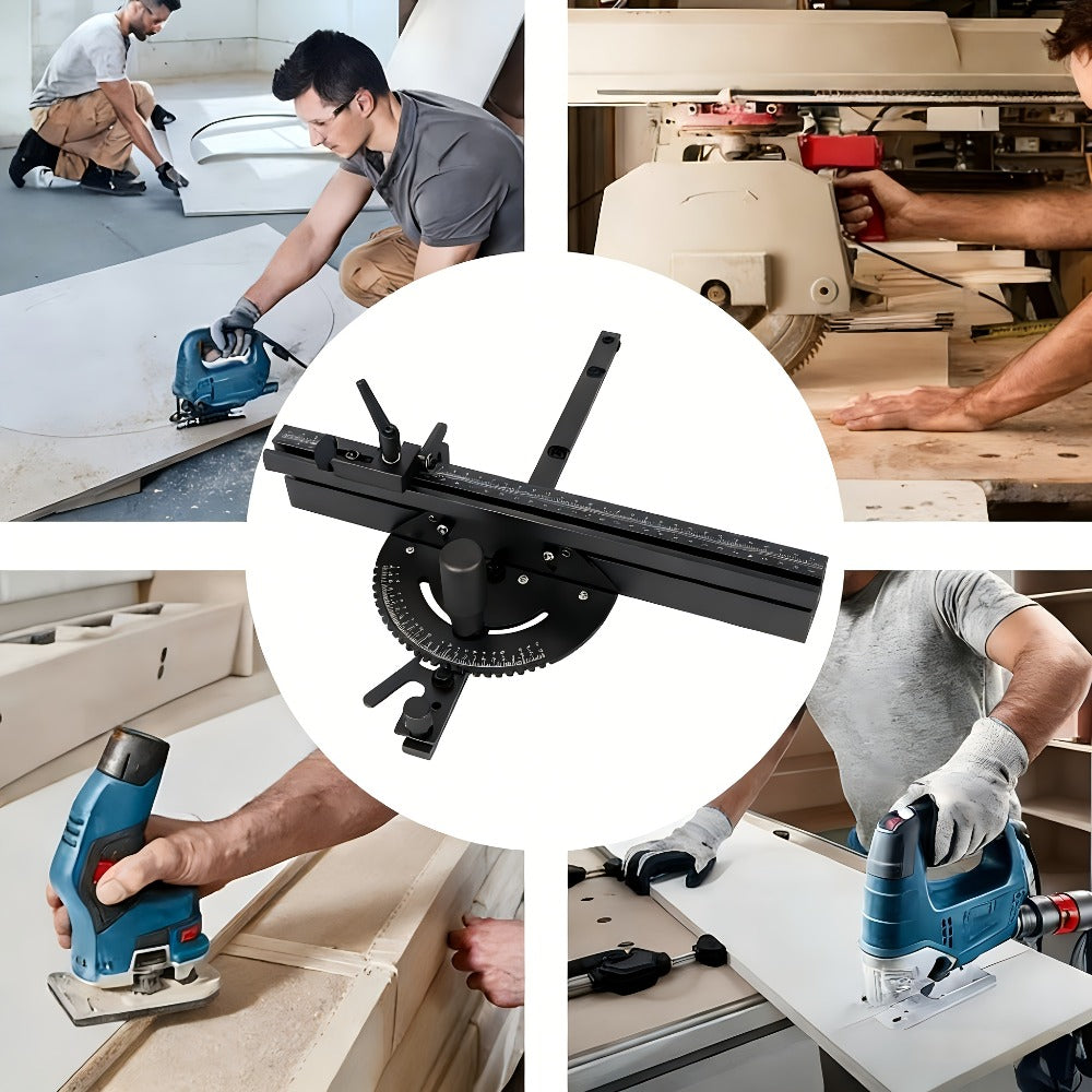 400mm Woodworking Angle Gauge with Adjustable Fence & Guide Rail – Precision Miter Measuring Tool Compatible with 30mm & 45mm T-Track for Table Saw Router