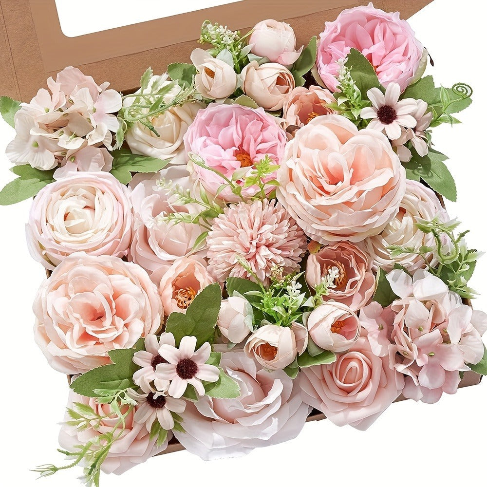 Artificial Flowers Combo Box Set – Pink & White Fake Roses for Bridal Bouquets, DIY Centerpieces, Wedding & Party Decoration Arrangements