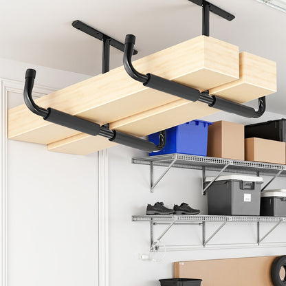 Heavy-Duty Ceiling Garage Storage Hook Rack – Overhead Ladder Hanger with Anti-Slip Foam, Space-Saving Ceiling Mount for Ladders, Hoses & Tools, 2/4pcs