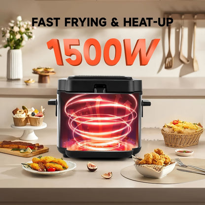 Deep Fryer with Basket 1500W | Adjustable Temperature, Removable Lid & Non-Stick Interior Pot, Viewing Window, Dishwasher-Safe Basket for Home Electric Frying – 1.5L & 2.5L Options, Black