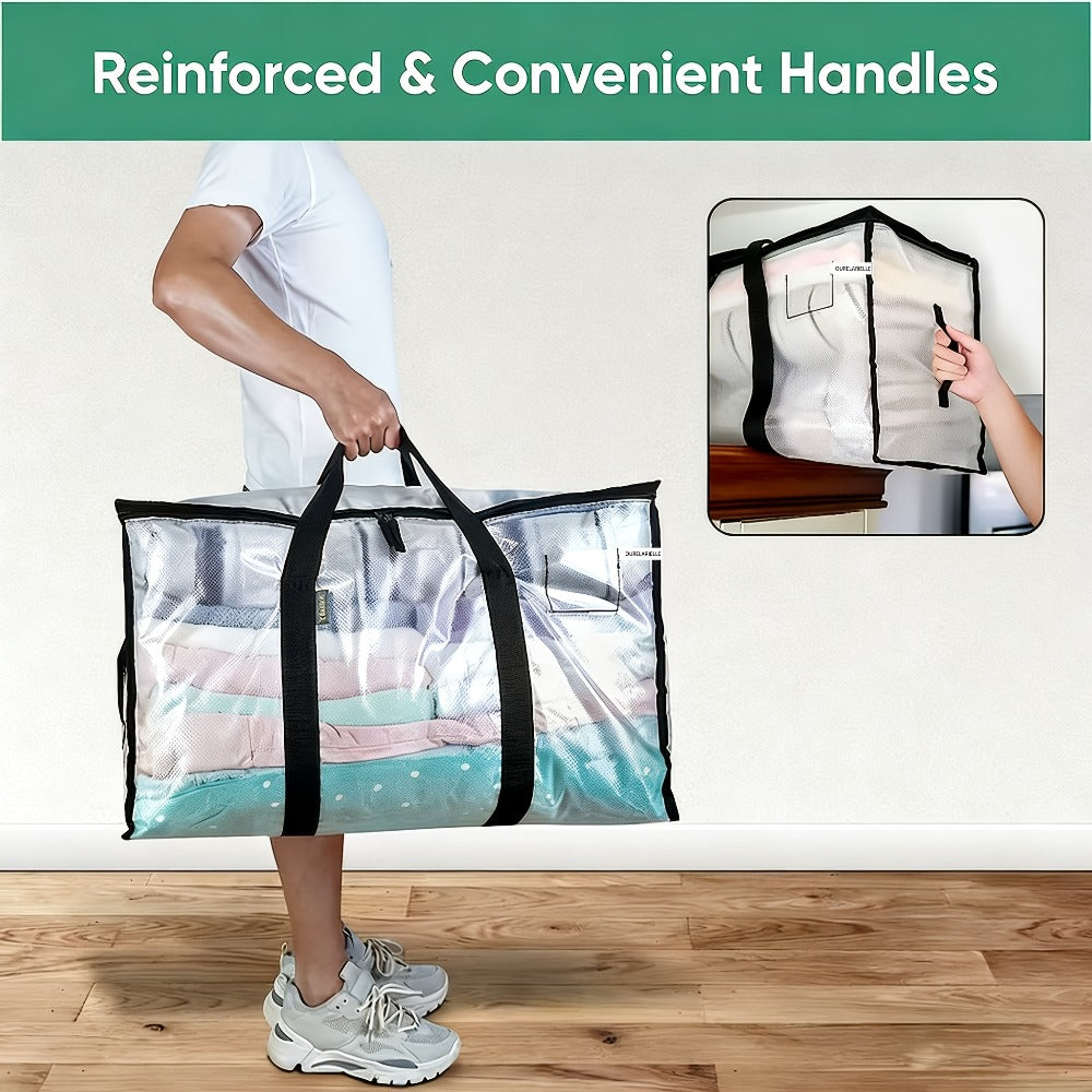 Heavy-Duty Moving Bags Set of 6 – Oversized Storage Totes with Reinforced Handles & Snap-Close Lid, Space Saver Bags for Clothes, Quilts & Moving Supplies, Transparent