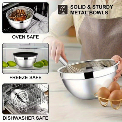 Stainless Steel Mixing Bowls with Airtight Lids Set of 14 Seven Nesting Bowls 0.7 to 4.5QT for Mixing Serving Salad Food Prep Kitchen Storage