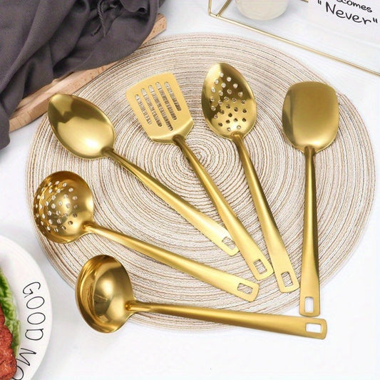 6 Piece Korean Style Stainless Steel Kitchen Utensil Set Cooking Spoons Spatula Ladle Strainer Hot Pot Clips for Cooking Buffet Restaurant