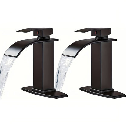 Waterfall Bathroom Sink Faucet, Single Hole or 3-Hole Mixer Tap with 6" Deck Plate, Ceramic Valve, Vanity Faucet for Farmhouse RV Bathroom, Brushed Gold Matte Black Nickel Chrome
