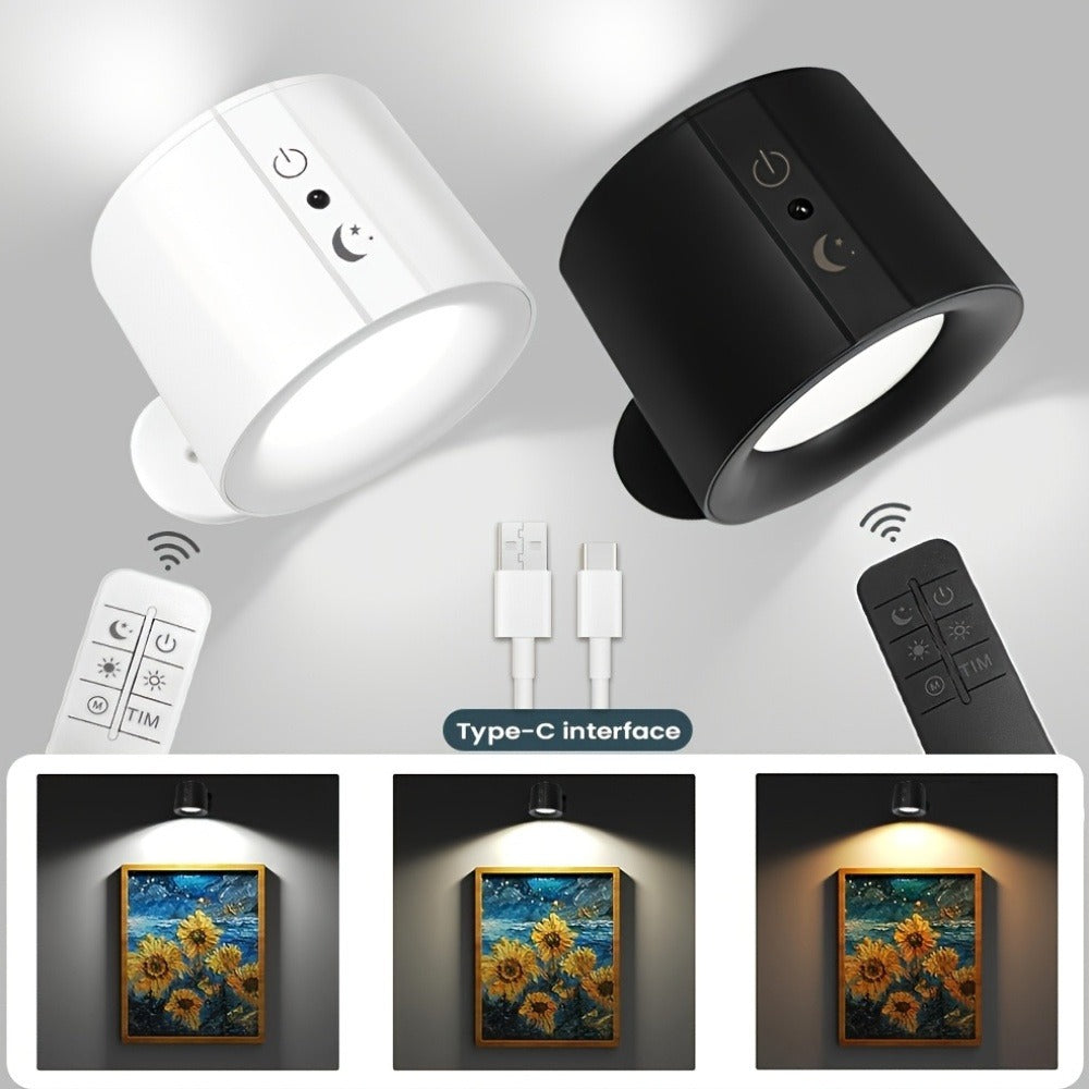 USB Rechargeable LED Wall Light 2 Pack – 360° Rotating Magnetic Ball Touch Control Reading Lamp with 3 Color Temps – Wireless Wall Mounted or Desktop Light for Bedroom Living Room