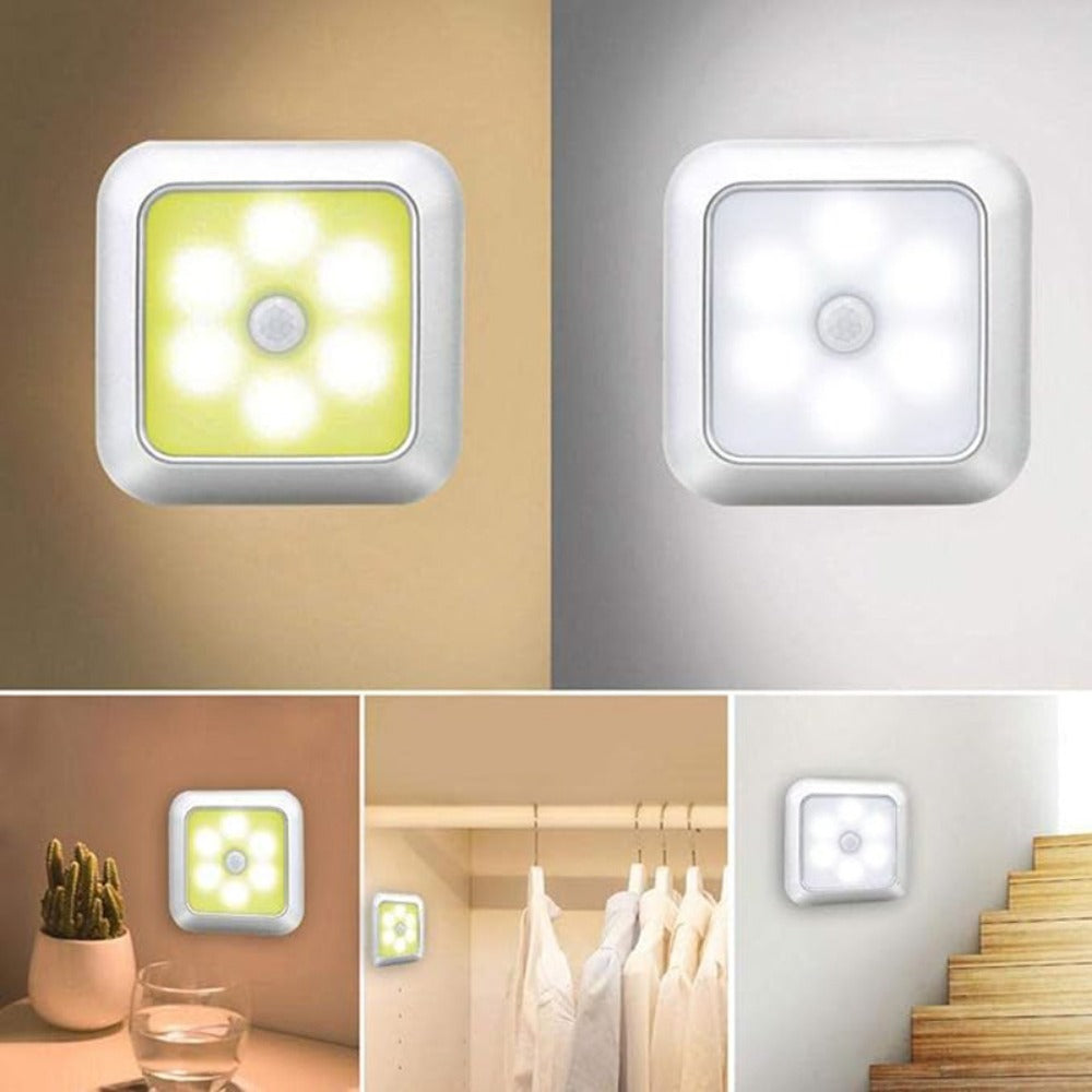 LED Night Light 4 Pack Motion Sensor Battery Powered Dusk to Dawn Smart Sensor Compact Nightlight Wall Mount Freestanding for Bedroom Bathroom Toilet Stairs Hallway Cool White