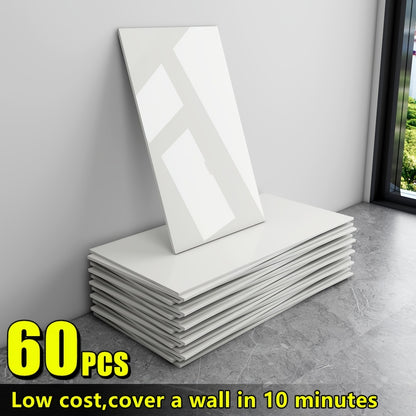 Marble Peel and Stick Wall Panels Self-Adhesive 3D Decorative Tiles - Glossy Marble Sheets for Bathroom Kitchen Living Room - Removable Vinyl Planks White Grey Black Imitation Stone DIY Home Decor
