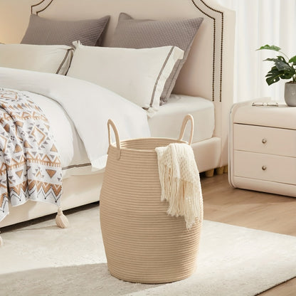 Laundry Hamper Basket Large Bohemian Foldable Clothes Hamper with Extended Handle - Fabric Oval Storage Bin for Bedroom Dorm Hotel, Space-Saving Tall Cloth Basket 22 Inch, Collapsible Laundry Basket