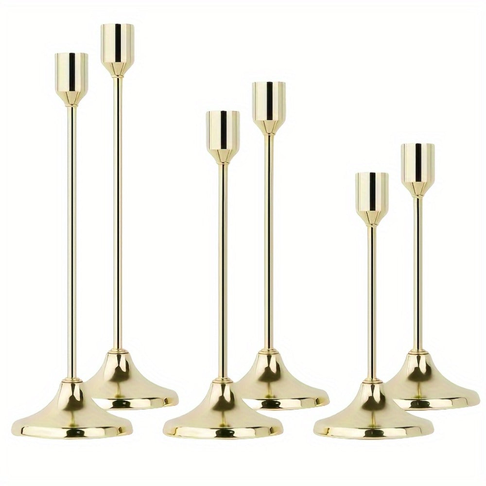 Metal Candlesticks Set of 6 – Taper Candle Holders for Wedding Centerpiece, Christmas, Halloween, Thanksgiving, Hanukkah, Easter & Romantic Candlelight Dinner Table Decor, Assorted Sizes, 3 Finishes