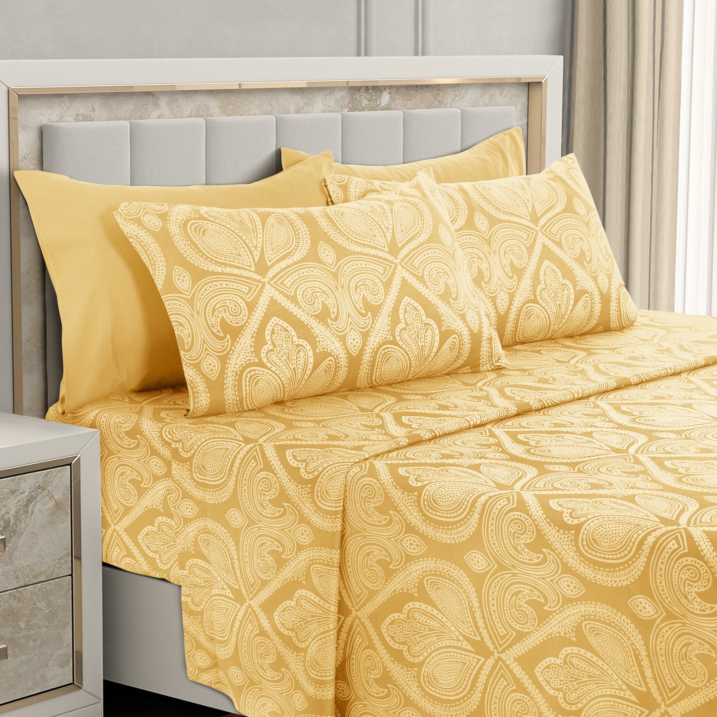 Paisley Bed Sheet Set 6-Piece Soft Brushed Microfiber Deep Pocket Fitted Sheet Wrinkle Free All-Season Comfort