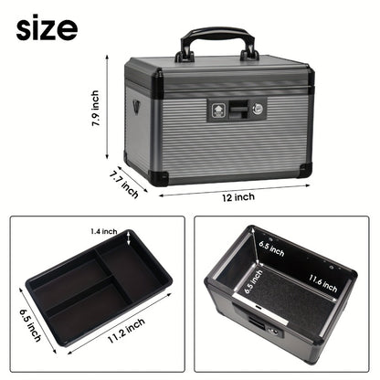 Aluminum Alloy Lockable Medicine Box – Double Layer Large Capacity Storage Box with Key Lock, Handle & Tray for Medicines, Documents & Valuables, 10"/12"/14"/16" Home Security Box