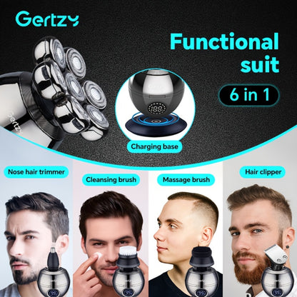 Electric Head Shaver for Bald Men 5-in-1 Grooming Kit with Rotary Blades, Hair Clipper, Nose Trimmer, Cleaning Brush & Scalp Massager – Cordless Rechargeable Skull Shaver, Silver & Gold
