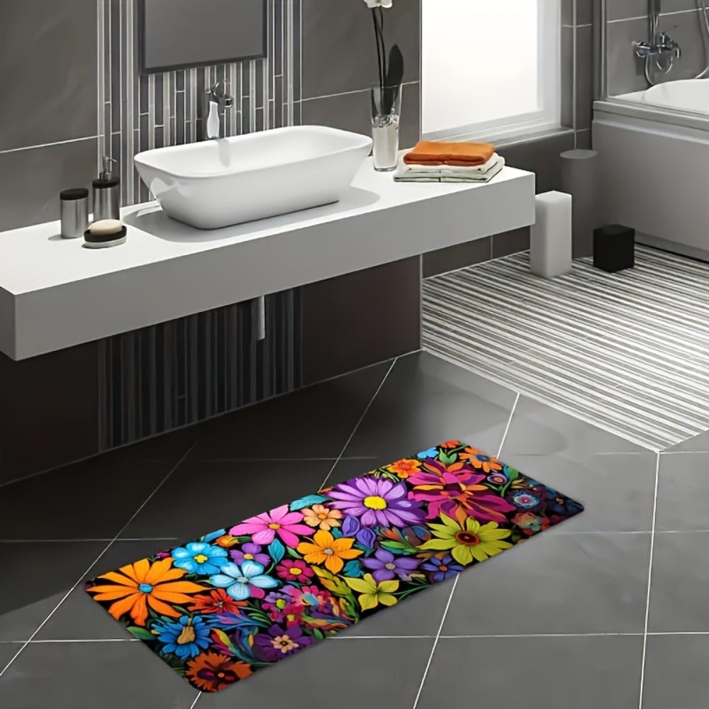 Kitchen Mat Floral Design – Soft Non-Slip Rectangular Rug, Machine Washable 100% Polyester Floor Mat for Kitchen, Bathroom, Laundry Room, Living Room & Bedroom