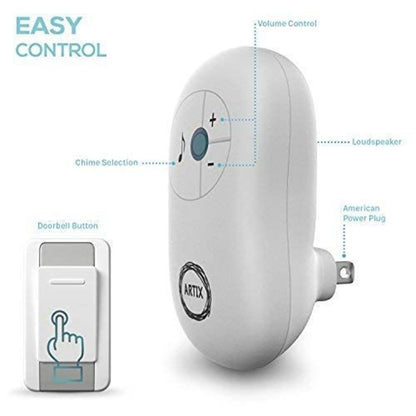 Wireless Doorbell Kit 36 Chimes 100M Range Waterproof – Adjustable Volume 25-110dB, Plug-In Receiver & Push Button Transmitter, No Wiring Easy Install for Home Office Store & Classroom