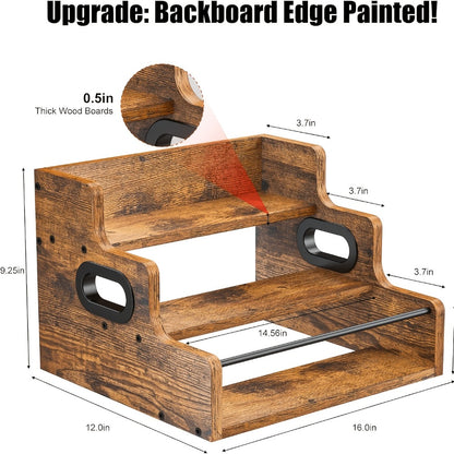 Wood Wine Rack 3 Tier Countertop Liquor Bottle Display Shelf | Solid Wood Bar Organizer for Whiskey Spirits Coffee Syrup Spices | Retro Mini Bar Cabinet Stand for Home Kitchen