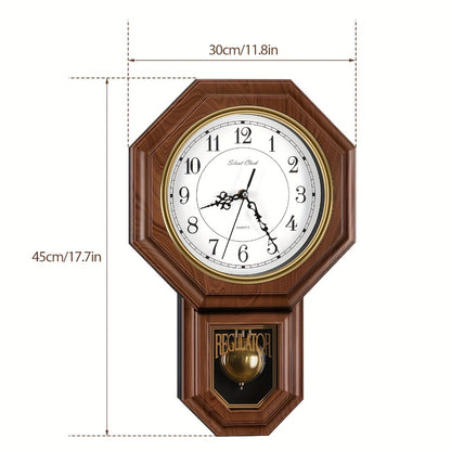 Pendulum Wall Clock with Hourly Striking Bell Sweeping Second Hand Vintage Traditional School Clock Adjustable Tuning Battery Operated Home Office Decor Mahogany Black