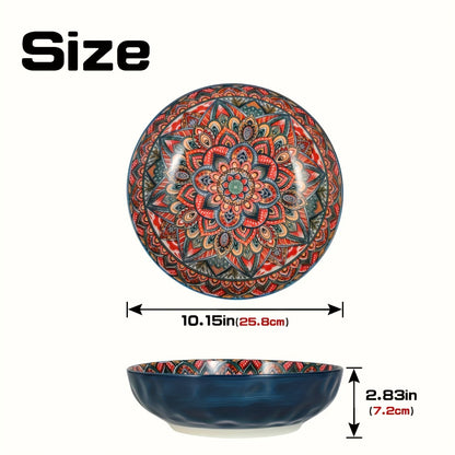 Ceramic Soup Bowl Set 2pcs Bohemian Floral Hand-Painted 25.8cm Microwave Safe Vintage Tableware for Cooking Dining Gift