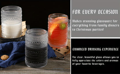Hobnail Drinking Glasses Set of 6 – 13 Oz Large Clear Glass Cups for Water, Wine & Cocktails