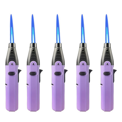 Windproof Torch Lighter 5 Pack Outdoor Butane Gas Lighter Set 1300 1800 Degree Blue Flame Safety Lock Gift Box Camping BBQ Candle Fireplace Butane Not Included