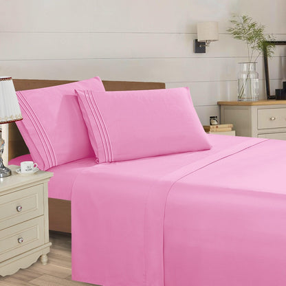 Microfiber Bed Sheet Set 4-Piece Deep Pocket Cooling Sheets Twin Full Queen King Cal King Split King – Soft Wrinkle Fade Resistant Hotel Quality Bedding