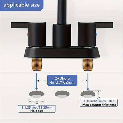 Bathroom Faucet 4-Inch 2-Handle Centerset – 360° Swivel Spout, Pop-Up Drain & Supply Lines Included, 2-3 Hole Vanity Sink Faucet for RV & Home, Brushed Gold, Matte Black, Nickel & Chrome